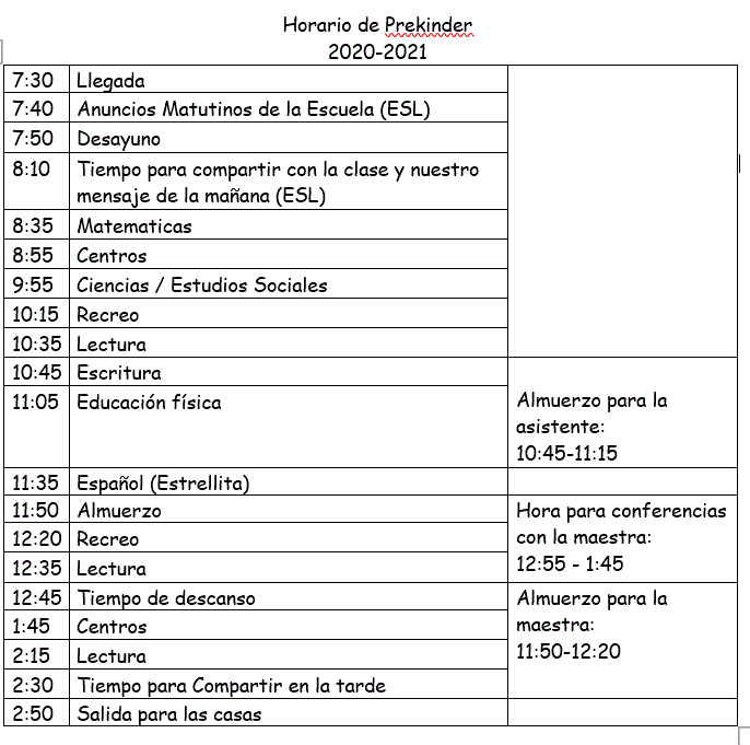 Horario / Schedule 